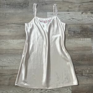 Pink Satin Slip Dress Blush Floral Embroidered Y2K Coquette